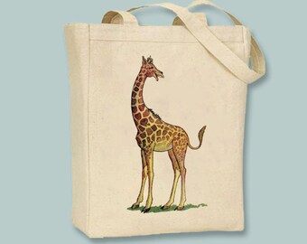Selection of sizes available Vintage Giraffe illustration on Canvas Tote