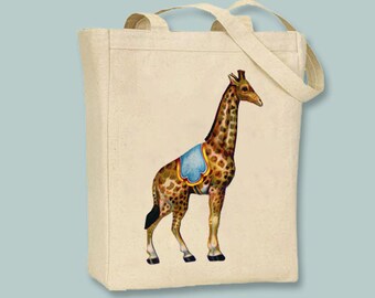 Selection of sizes available Vintage Giraffe illustration on Canvas Tote