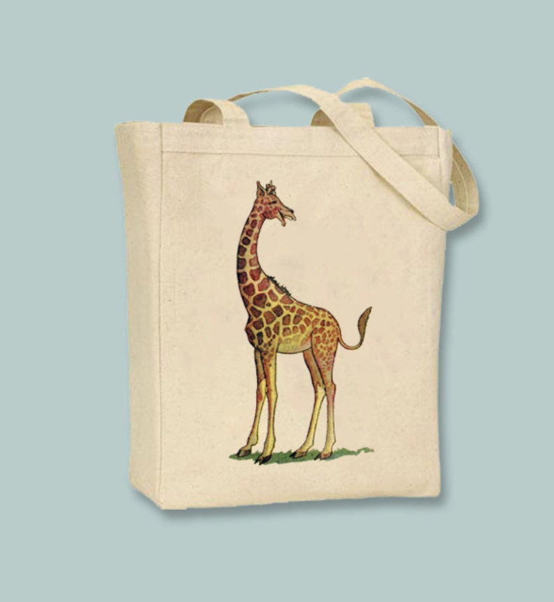 Selection of sizes available Vintage Giraffe illustration on Canvas Tote
