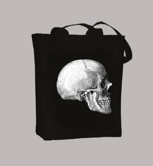 Skull Facing Right BLACK or NATURAL Canvas Tote Selection of - Etsy