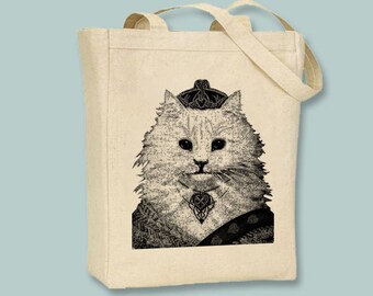 Queen of Hearts Cat illustration Canvas Tote -- Selection of sizes available