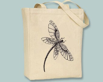 Fancy Dragonfly Vintage Illustration  Canvas Tote - selection of sizes available
