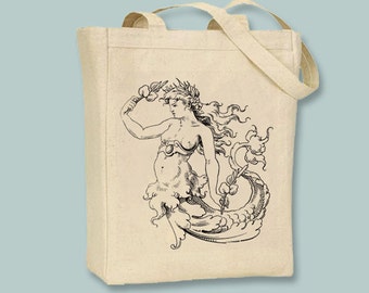 Gorgeous Mermaid Drawing Canvas Tote -- Selection of sizes available