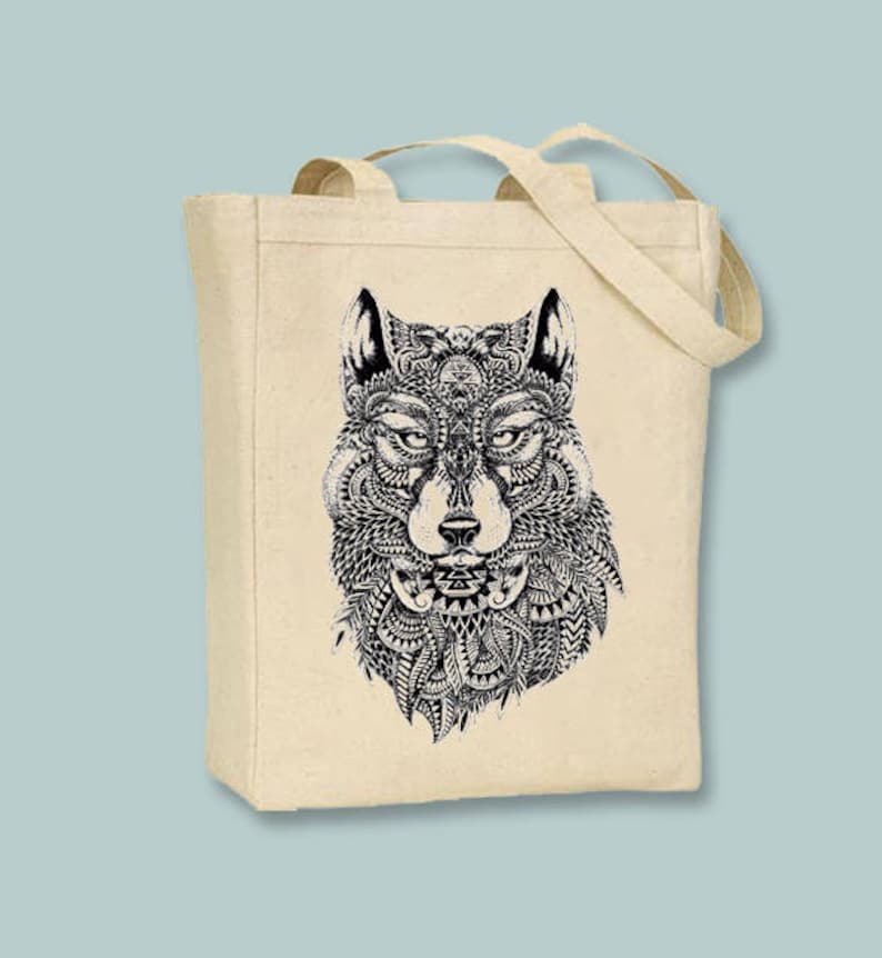 Abstract Wolf Head Face illustration Canvas Tote Selection of sizes available