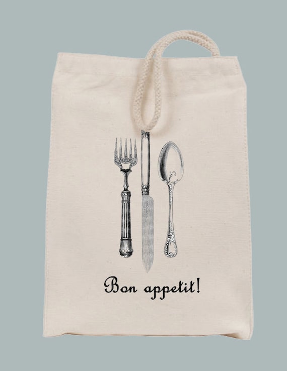 Canvas Lunch Style Bon Appetit With Vintage Flatware Tote - Etsy