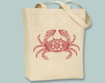 Fancy Ornate Crab Illustration Canvas Tote  - Selection of sizes and image colors available