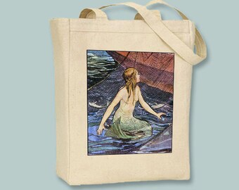 Gorgeous Vintage Mermaid  Canvas Tote -  selection of sizes available