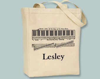 Keyboard Piano Music Personalized Canvas Tote - selection of sized and optional personalization