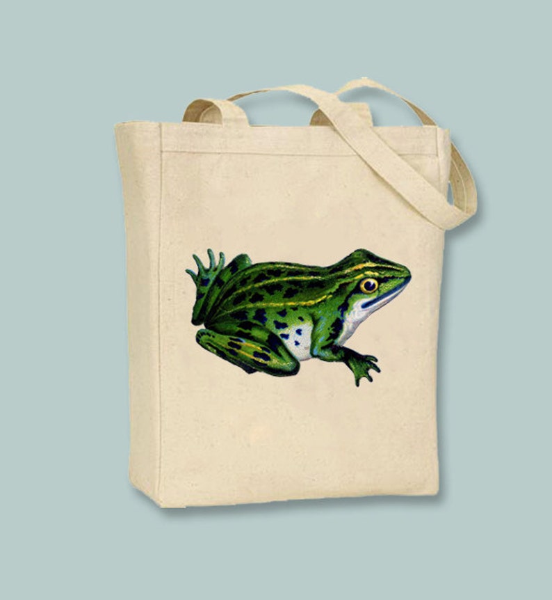 Selection of sizes and personalization available Fabulous Vintage Frog Toad NATURAL or BLACK Canvas Tote