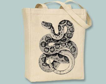 Vintage Rattlesnake Engraving Illustration Canvas Tote  - Selection of  sizes, Image in ANY COLOR