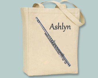 Flute Instrument Personalized Canvas Tote with Shoulder strap - Selection of sizes and Personalization available