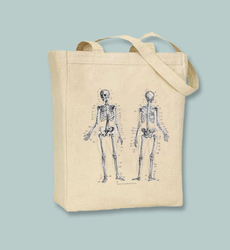 Selection of sizes available Vintage Anatomical Skeletons on Canvas Tote