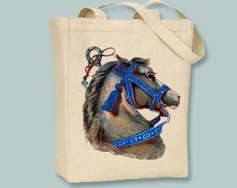 Beautiful Vintage Horse Head illustration on Canvas Tote -- Selection of sizes available