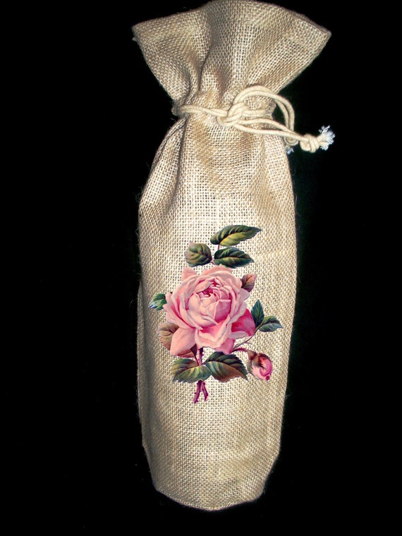 Items similar to Vintage Pink Rose Wine Gift Bag on Etsy