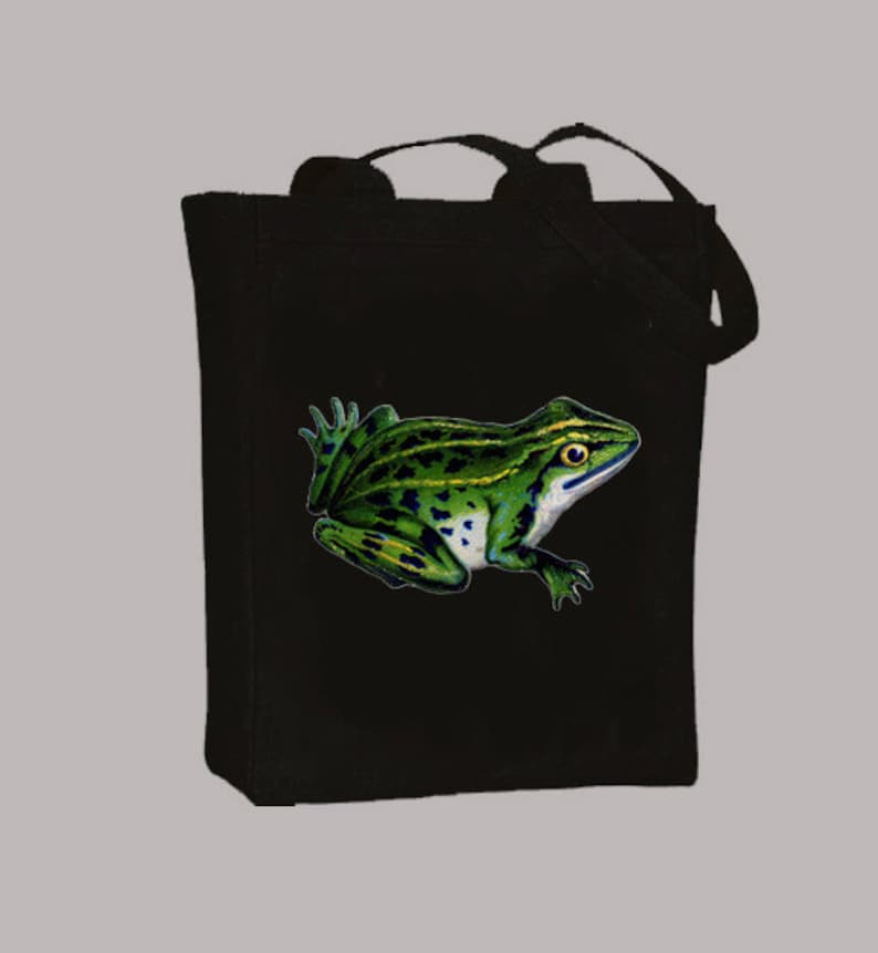 Selection of sizes and personalization available Fabulous Vintage Frog Toad NATURAL or BLACK Canvas Tote