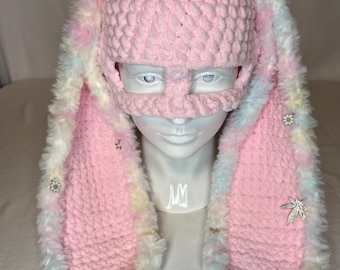 Crochet Beanie- Bunny Mask “Pretty in pink”