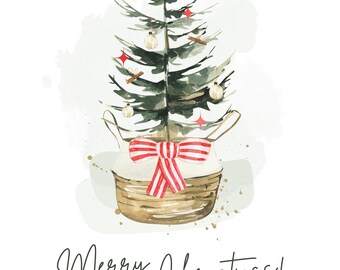 Watercolor Christmas Tree Card | Editable Canva Template | Gold Sparkle ...