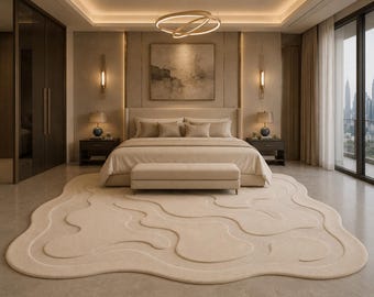 Hand Tufted Wool Area Rug, Modern Abstract Organic Shape Rug, Luxury Sculptural Cream Carpet, Minimalist Living Room Rug, Custom Size