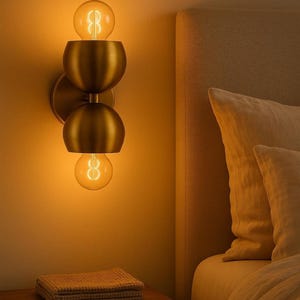Brass Wall Sconce Double Globe Light, Plug In or Hardwired Lamp