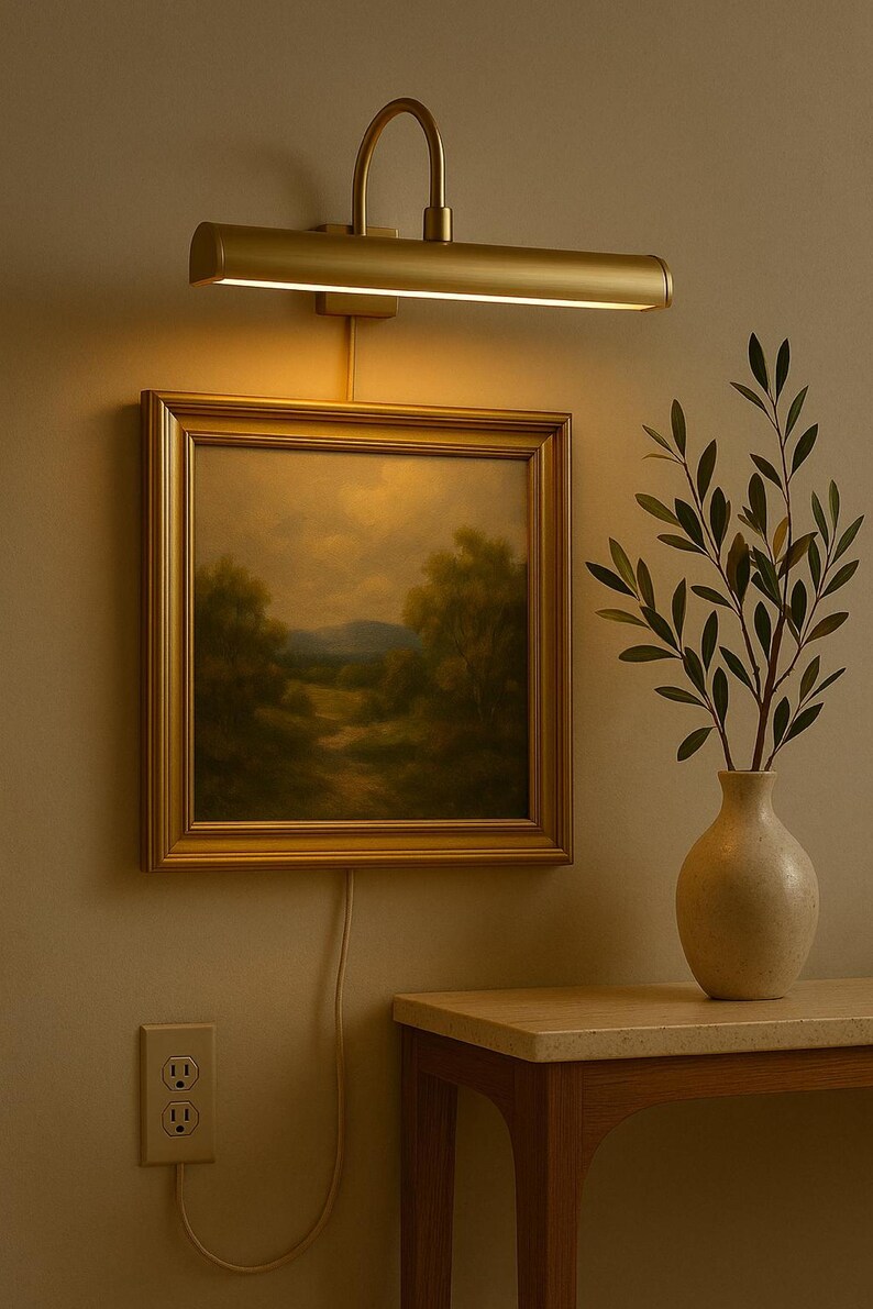Solid Brass Picture Light – Gallery Wall Art Lamp, Plug-In/Hardwired image 4