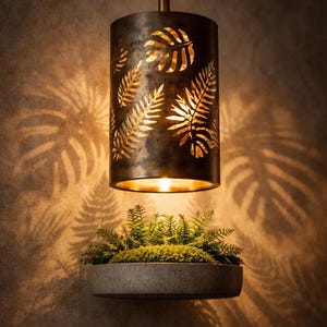 Messing Anhänger Lichtzylinder: Durchbohrte botanische Lampenschirm Boho Deckenleuchte