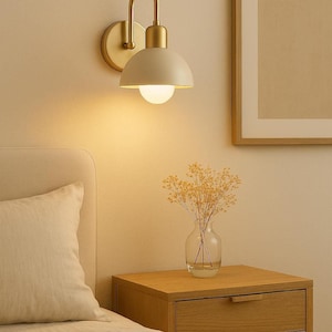 Cream Latte Brass Wall Sconce – Plug-In or Hardwired Mid-Century Lamp
