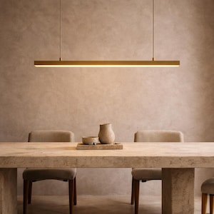 linjär pendellampa i mässing, minimalistisk LED-matkrona