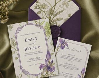 Blumenhochzeitseinladung, Botanisches Hochzeitseinladungsset, bearbeitbare Vorlage, Antwortkarte, Menü
