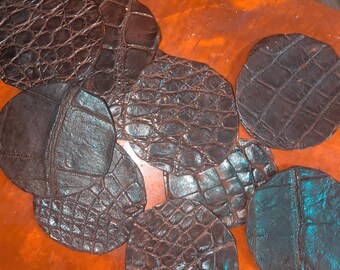 Set of 2 Authentic Alligator Leather Coasters | Chocolate Brown Rustic Home Decor