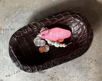Handgjord degskål i alligatorläder | Rustik träuppsamlingslåda (23 x 13 x 5 cm)
