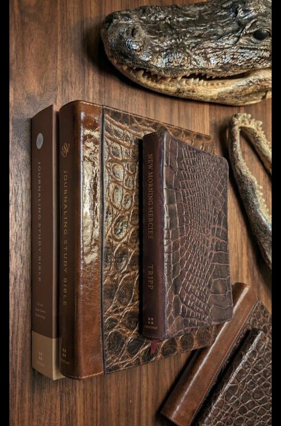 Personalized Leather Bible & Devotional Set - Custom Handbound Holy Bible - Luxury Alligator Christian Gift