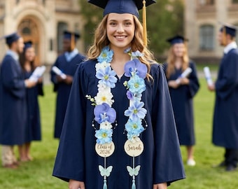 Personalized Graduation Lei, Custom Name Orchid Flower Stole, Class of 2026 Keepsake