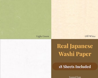 Real Japanese Washi Paper Texture, 18 Sheet Digital Background, Printable Scanned Washi, Color Editable, Instant Download