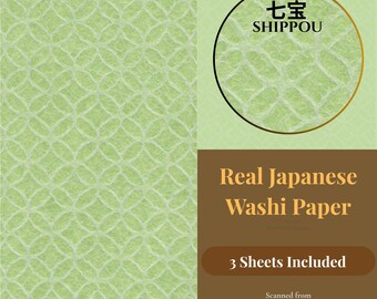 Japanese Washi Paper Sippou Pattern Lime green, Traditional Wave Digital Background, Printable Scanned Washi, 300 DPI, Instant Download
