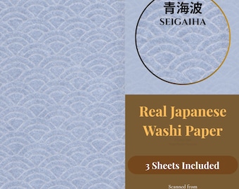 Japanese Washi Paper Seigaiha Pattern Powder Blue, Traditional Wave Digital Background, Printable Scanned Washi, 300 DPI, Instant Download