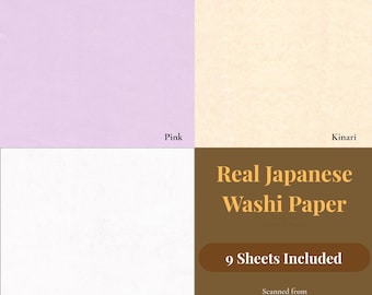 Real Japanese Washi Paper Texture, 9 Sheet Digital Background, Printable Scanned Washi, Color Editable, Instant Download