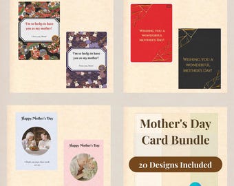 Mother's Day Card Template Canva, Japanese Washi Kintsugi Printable Cards, Editable Greeting Card Bundle, Instant Download