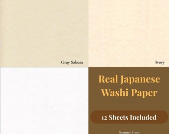 Real Japanese Washi Paper Texture, 12 Sheet Digital Background, Printable Scanned Washi, Color Editable, 12x12 Scrapbook Paper