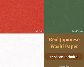 Real Japanese Washi Paper Christmas Set, 12 Sheet Digital Background, Red White Green, Printable Scanned Washi, 12x12 Scrapbook