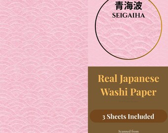 Japanese Washi Paper Seigaiha Pattern Blush Pink, Traditional Wave Digital Background, Printable Scanned Washi, 300 DPI, Instant Download