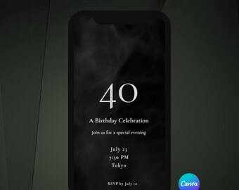 40th Birthday Video Invitation Canva Template, Editable Black Gold Milestone Invite, MP4 Instant Download