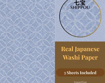 Japanese Washi Paper Sippou Pattern Powder Blue, Traditional Wave Digital Background, Printable Scanned Washi, 300 DPI, Instant Download