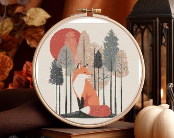 Woodland Fox Cross Stitch Pattern – Forest Animal Embroidery Design PDF
