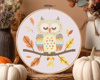 Owl Cross Stitch PDF – 155x155 Stitches – Woodland Nature Pattern
