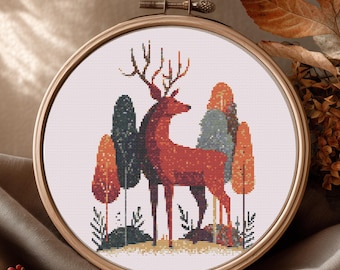 Deer in a forest Cross Stitch – PDF – 163 x 163 stitches