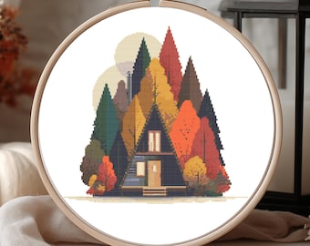 Woodland Cabin Kreuzstichmuster PDF - 163 x 163 Stiche