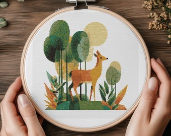 Deer Cross Stitch Pattern PDF – Forest Animal Embroidery Chart 163×163