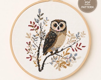 Owl Cross Stitch Pattern PDF | Woodland Owl Embroidery Chart | Forest Bird Pattern | Instant Download | Nature Decor