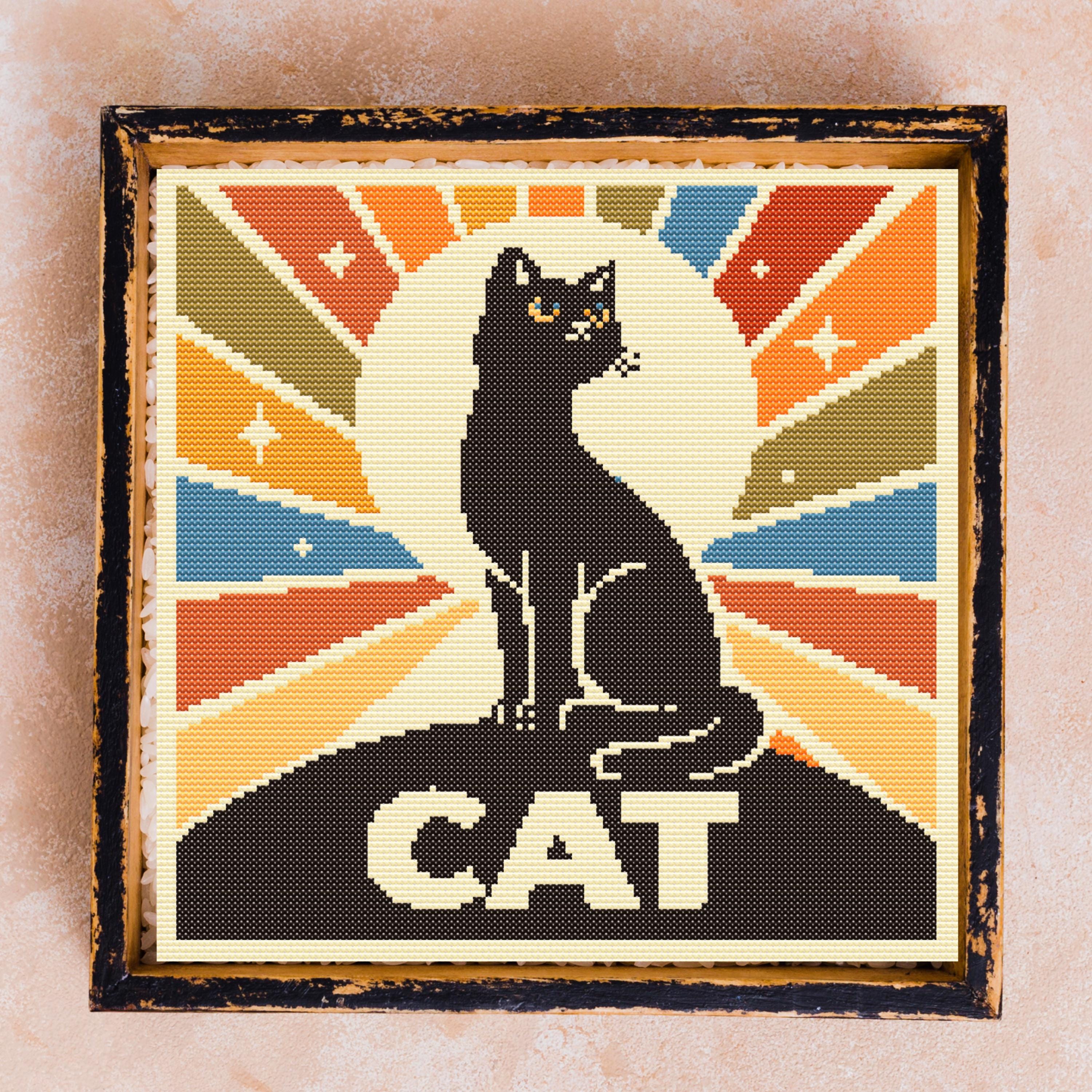 Retro Cat Poster Cross Stitch Pattern - 131x131 Stitches - Etsy