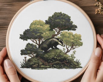 Badger in a forest Cross Stitch – PDF – 165 x 165 stitches
